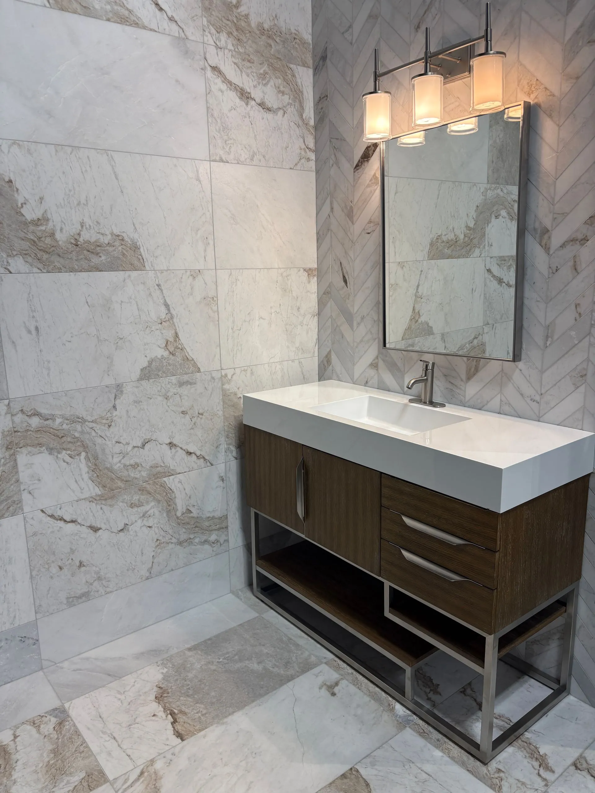 Modern bathroom vanity and tile detail